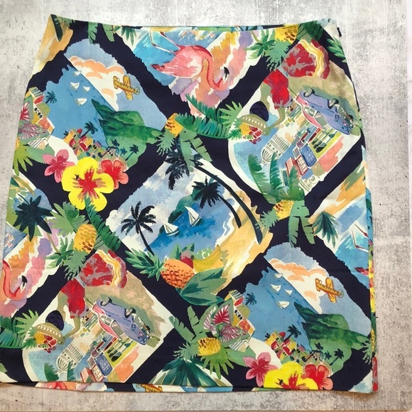 Talbots Dresses & Skirts - TALBOTS  Multi Color Travel Print Casual Skirt Lined Side Zip Women’s Size 6 NWT